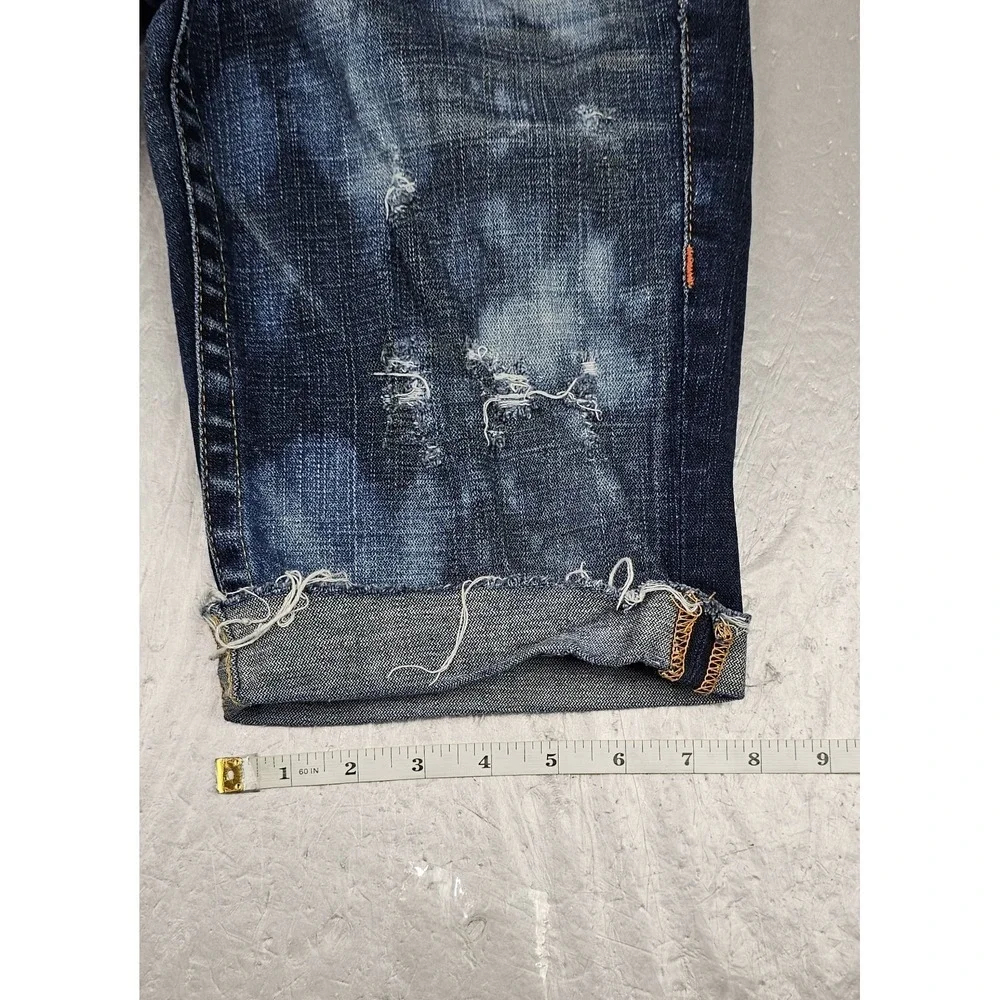 True Religion Cut-Off Bobby Shorts Mens 32 Blue Acid Wash Dark Denim Y2K
